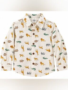 Boys Safari Animal Button-Up Shirt 🦁🦒🐊 Cute Dress Shirt